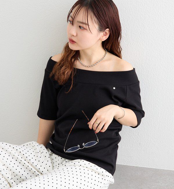  「プレート付きワイドネックT」|Tシャツ・カットソー|