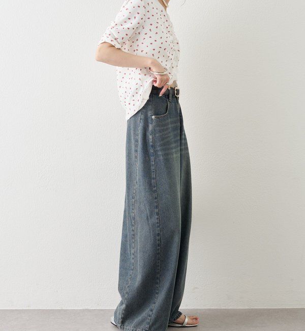  「ベルト付きカーブワイドデニム」|デニム|