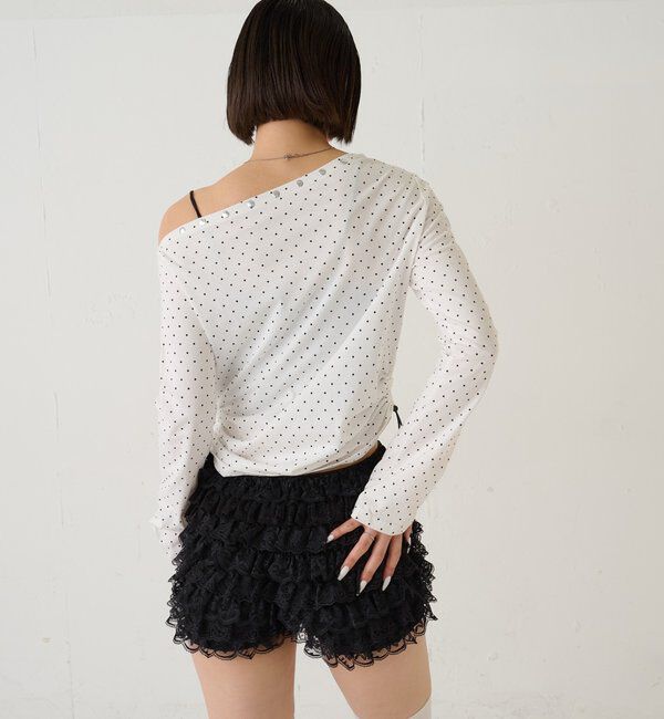  「スタッズオフショルL/Sトップス(ドット/ボーダー)」|Tシャツ・カットソー|