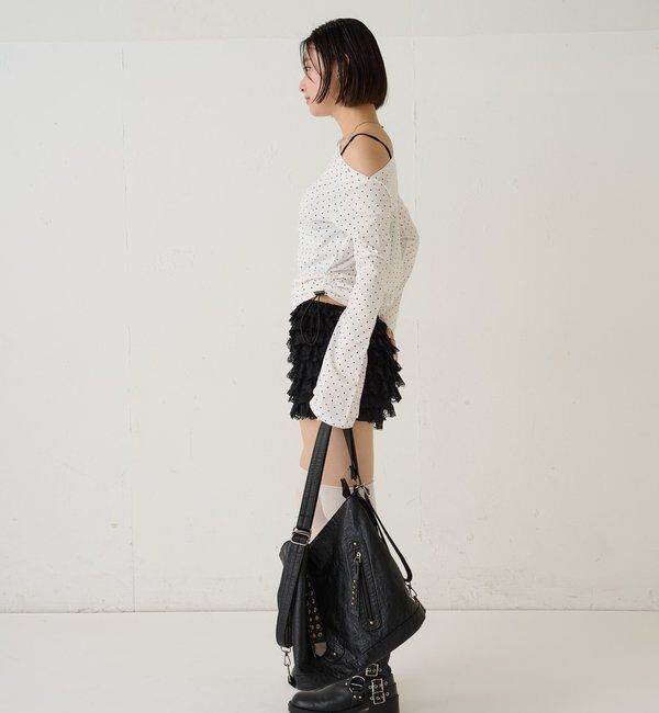  「スタッズオフショルL/Sトップス(ドット/ボーダー)」|Tシャツ・カットソー|