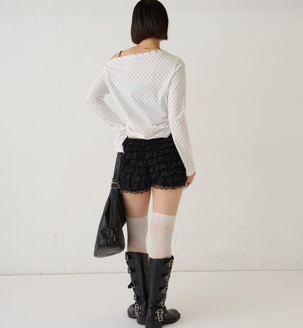  「スタッズオフショルL/Sトップス(ドット/ボーダー)」|Tシャツ・カットソー|