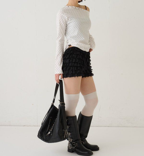  「スタッズオフショルL/Sトップス(ドット/ボーダー)」|Tシャツ・カットソー|