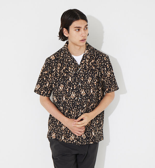 ABAHOUSE「【アニマル柄】オープンカラー 半袖シャツ」|シャツ・ブラウス|ブラック