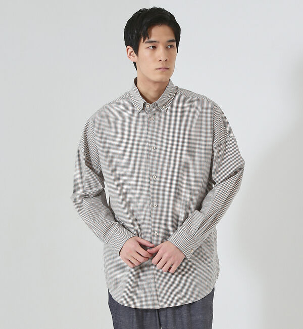 ABAHOUSE「【ミニチェック】スーピマ タイプライター ボタンダウンシャツ」|シャツ・ブラウス|ベージュ