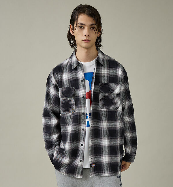 ABAHOUSE「【Dickies / ディッキーズ】オーバーサイズ ネルオンブレチェック ワーク」|シャツ・ブラウス|ブラック