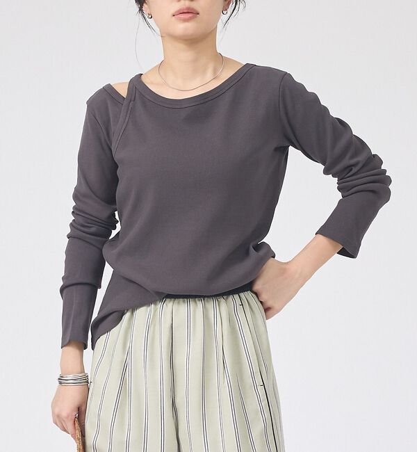 Rouge vif「【IRONING/アイロニング】アシンメトリーロングスリーブTシャツ/ロンT/カ」|Tシャツ・カットソー|チャコールグレー