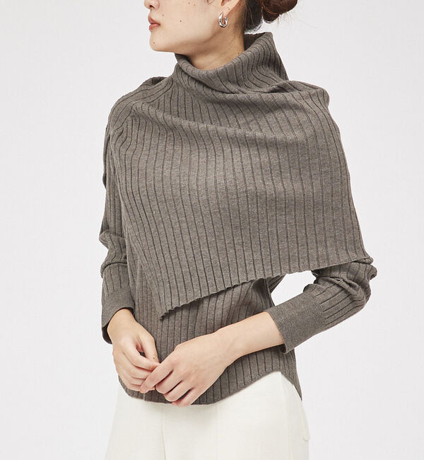 qualite「【23AW】アシメスヌードリブニット」|ニット・セーター|カーキ