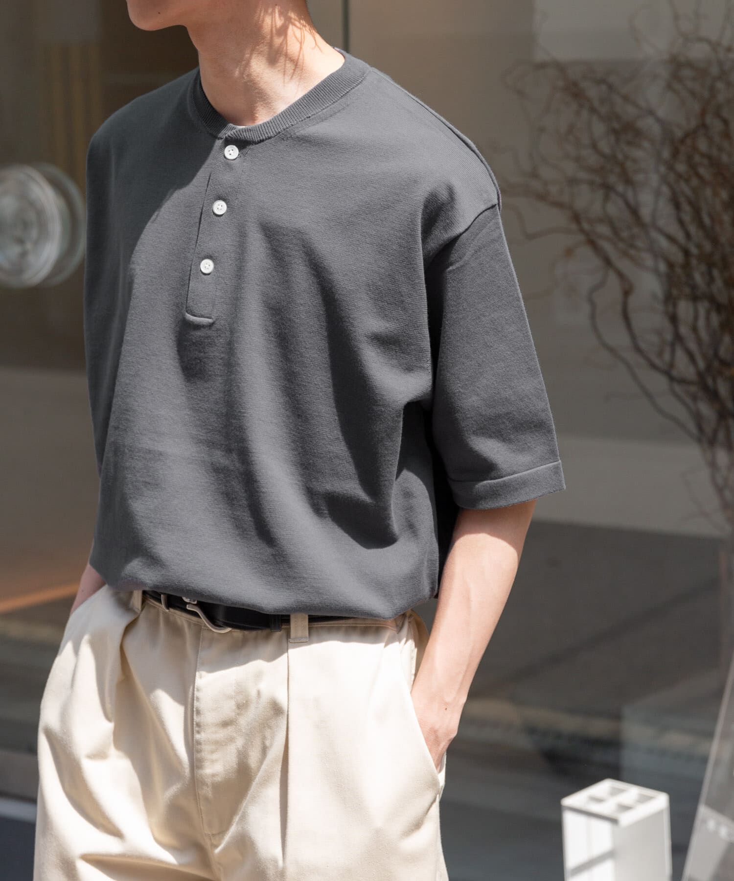 URBAN RESEARCH DOORS「FORK&SPOON　ヘンリーネックニットTシャツ」|ニット・セーター|