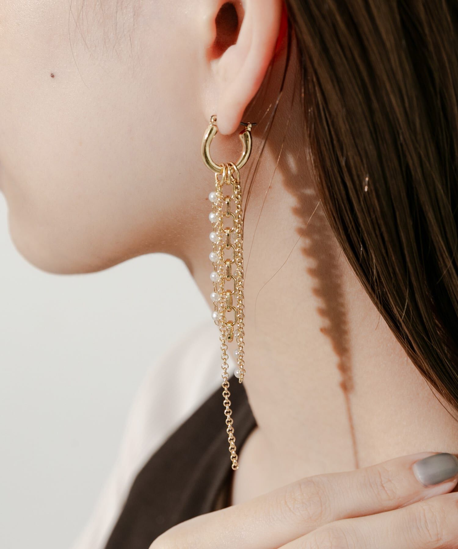 SMELLY「パールチェーンマルチWAYフープピアス」|ピアス|