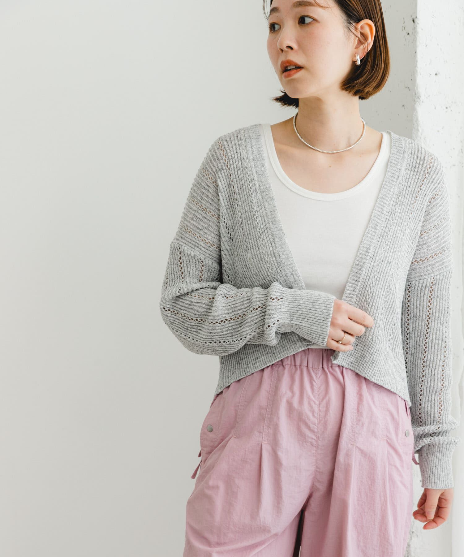 URBAN RESEARCH ROSSO「F by ROSSO　透かし編みショートカーディガン」|カーディガン|