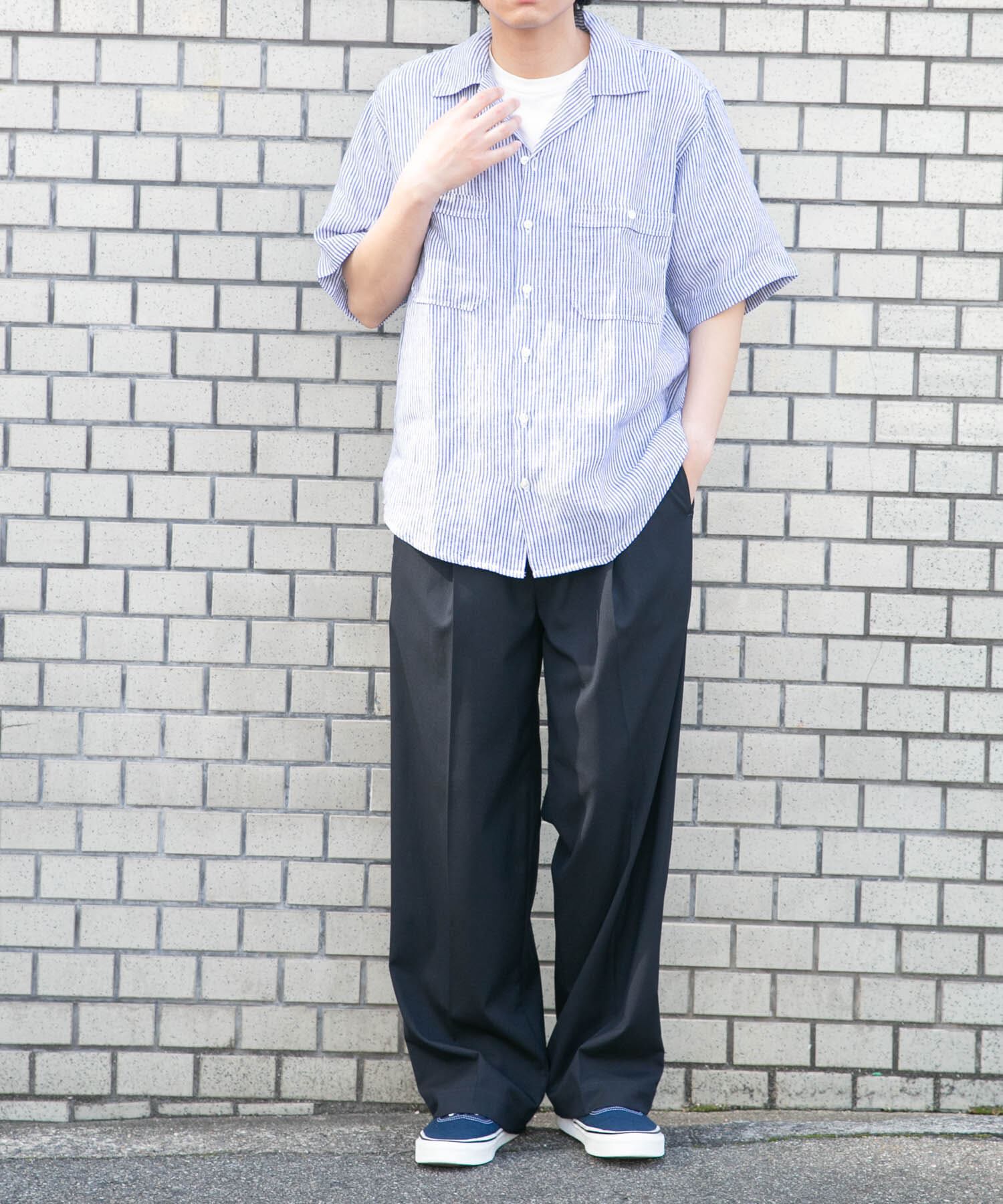 URBAN RESEARCH DOORS「FORK&SPOON　フレンチリネンオープンカラーショートスリーブシャツ」|シャツ・ブラウス|