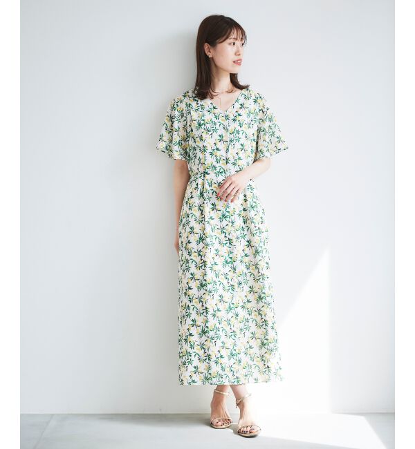  「レモンプリントVネックワンピース」|ワンピース|