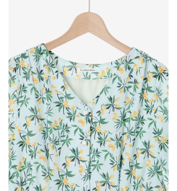  「レモンプリントVネックワンピース」|ワンピース|