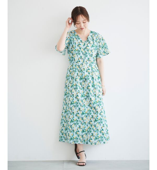  「レモンプリントVネックワンピース」|ワンピース|