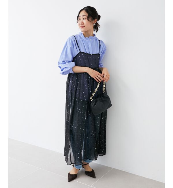 le.coeur blanc「《手洗い可能》箔ドットオーガンジーキャミワンピース」|ワンピース|