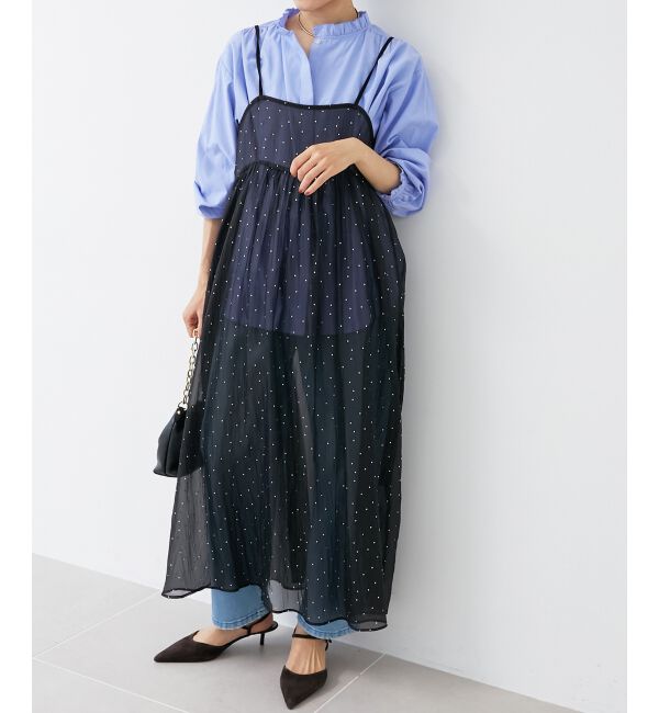 le.coeur blanc「《手洗い可能》箔ドットオーガンジーキャミワンピース」|ワンピース|