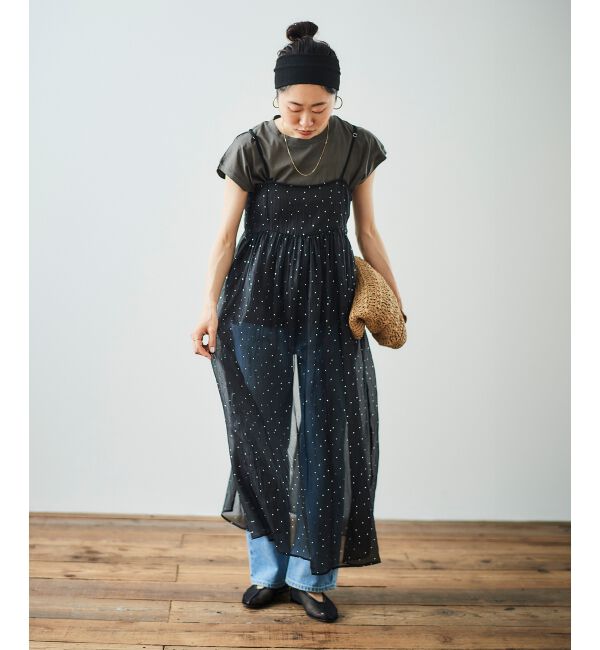 le.coeur blanc「《手洗い可能》箔ドットオーガンジーキャミワンピース」|ワンピース|