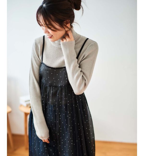 le.coeur blanc「《手洗い可能》箔ドットオーガンジーキャミワンピース」|ワンピース|