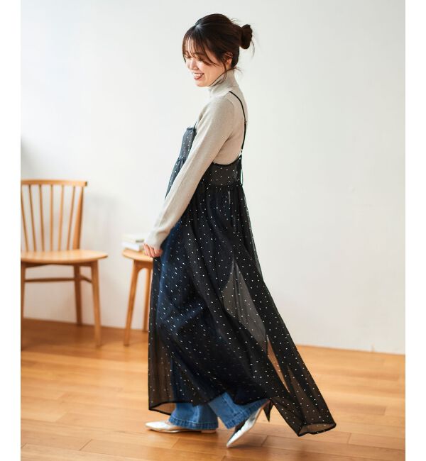 le.coeur blanc「《手洗い可能》箔ドットオーガンジーキャミワンピース」|ワンピース|