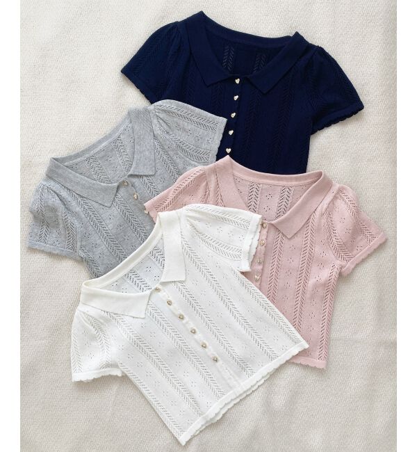  「襟付き透かし柄カーディガン」|カーディガン|