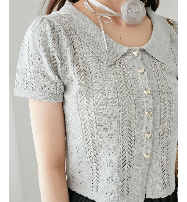  「襟付き透かし柄カーディガン」|カーディガン|