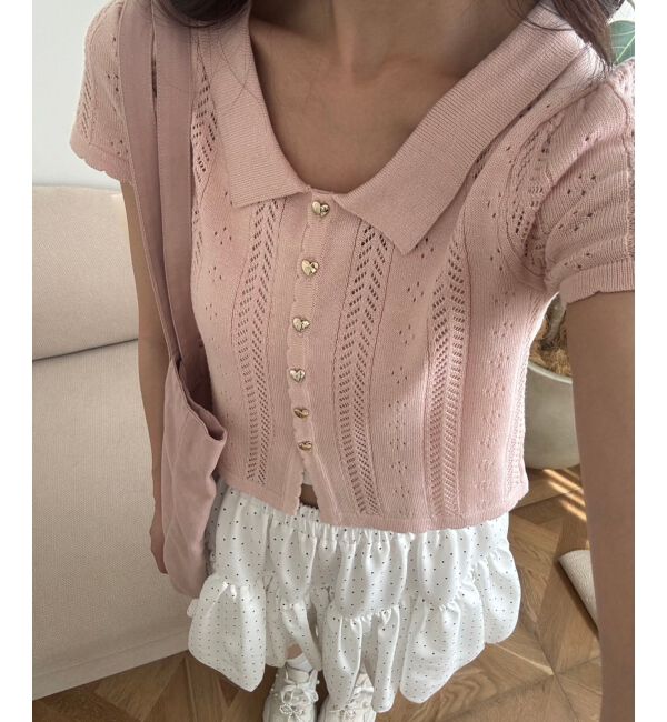  「襟付き透かし柄カーディガン」|カーディガン|