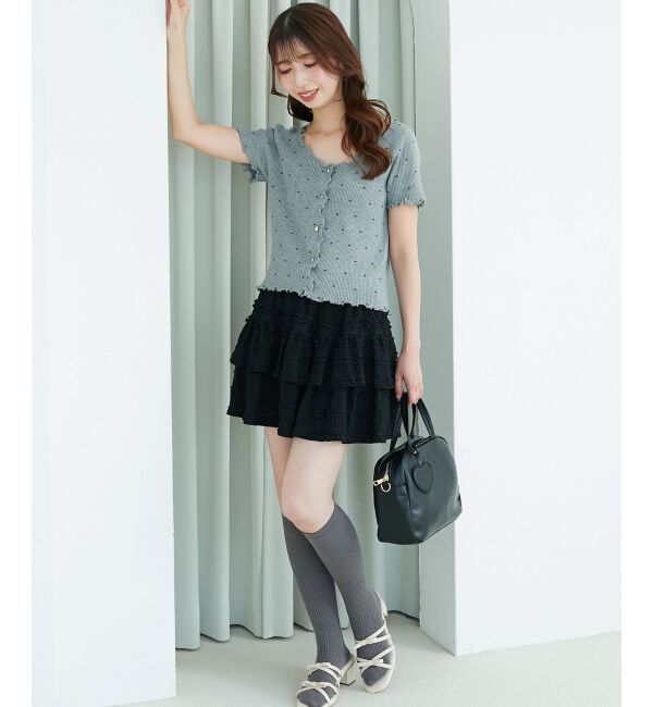  「ドットパターンリブカーディガン」|カーディガン|