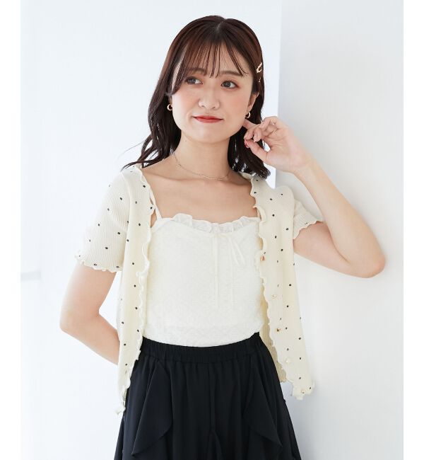  「ドットパターンリブカーディガン」|カーディガン|