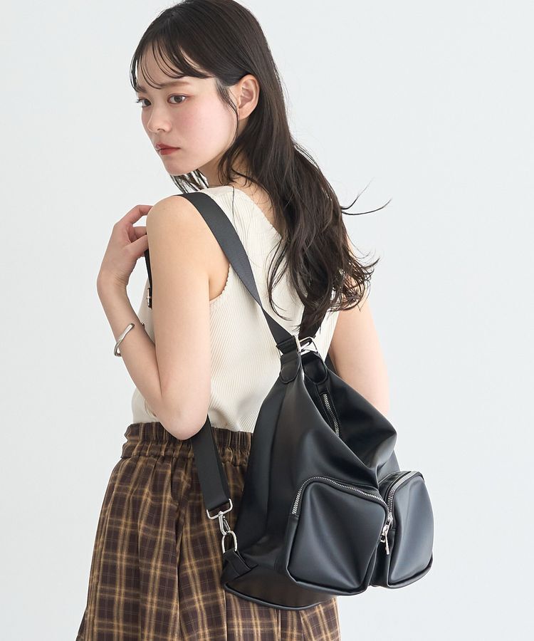 earth music&ecology「Wポケット３WAYショルダーバッグ」|ショルダー・メッセンジャー|Black