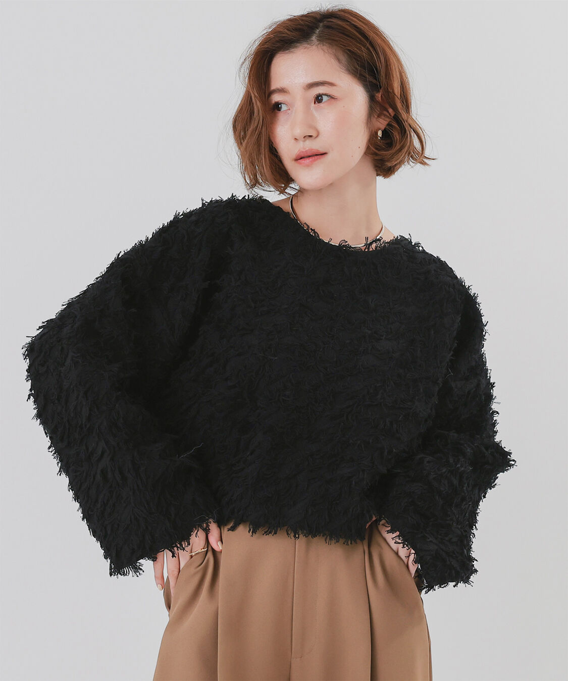 ur's「フリンジクロップドニット」|ニット・セーター|ブラック