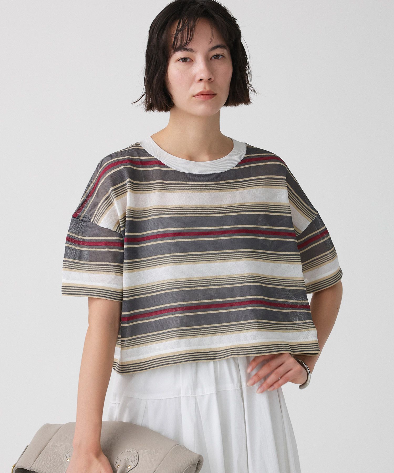 BABYLONE「マルチボーダーショートプルオーバー」|ニット・セーター|