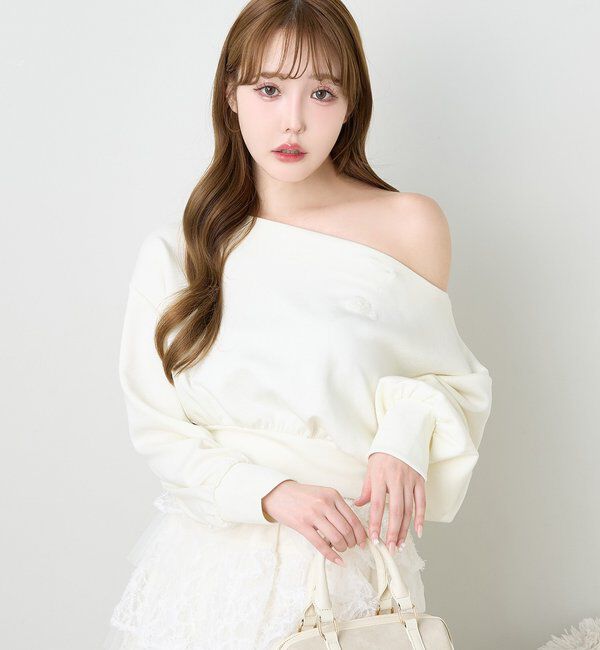  「肩リボン刺繍入りラメトップス」|プルオーバー|