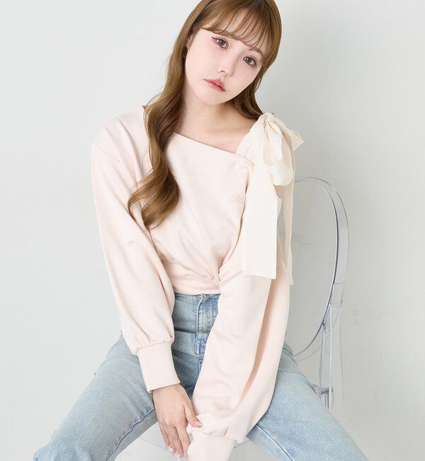  「肩リボン刺繍入りラメトップス」|プルオーバー|