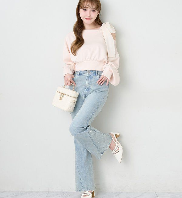  「肩リボン刺繍入りラメトップス」|プルオーバー|