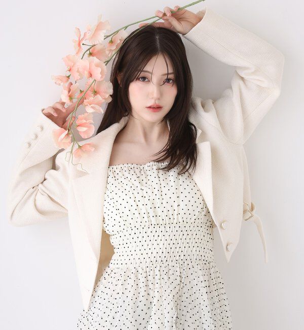  「サイドベルトツイードショートジャケット」|ダウンベスト・ベスト|