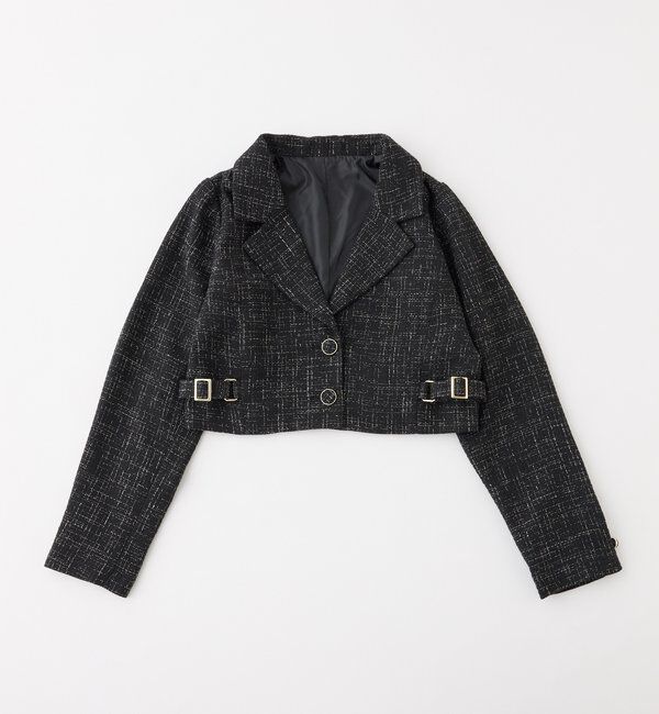  「サイドベルトツイードショートジャケット」|ダウンベスト・ベスト|