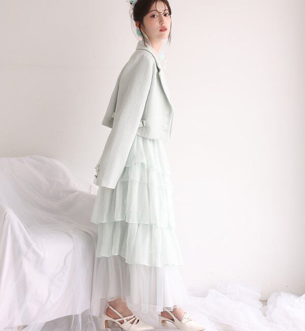  「サイドベルトツイードショートジャケット」|ダウンベスト・ベスト|