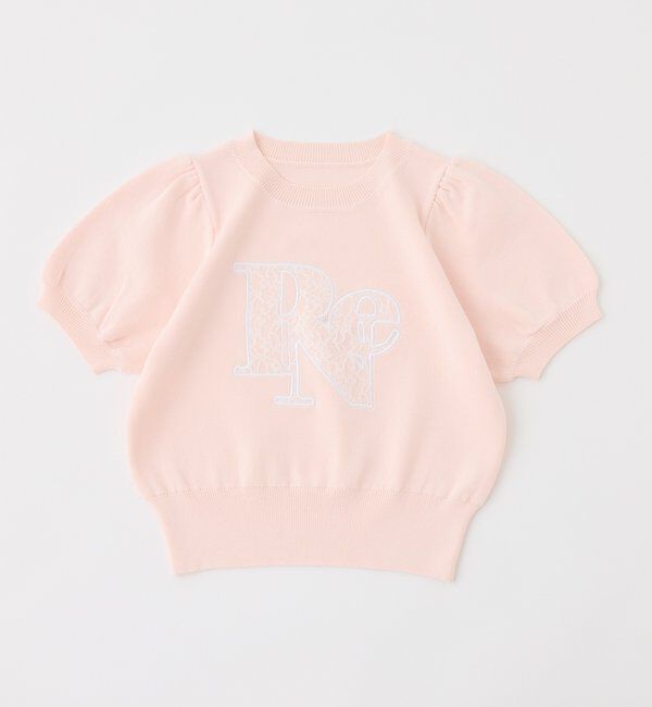  「レースロゴ半袖ニット」|ニット・セーター|ピンク