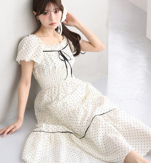  「ウエストシャーリングリボンロングワンピース」|ワンピース|ドット