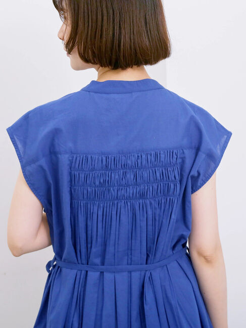 Samansa Mos2 blue「【Made in India】シャーリングノースリーブチュニック」|シャツ・ブラウス|