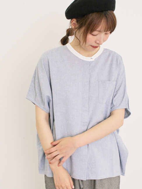 Samansa Mos2「【クールコットン】柄アソートクレリック袖タックブラウス」|シャツ・ブラウス|