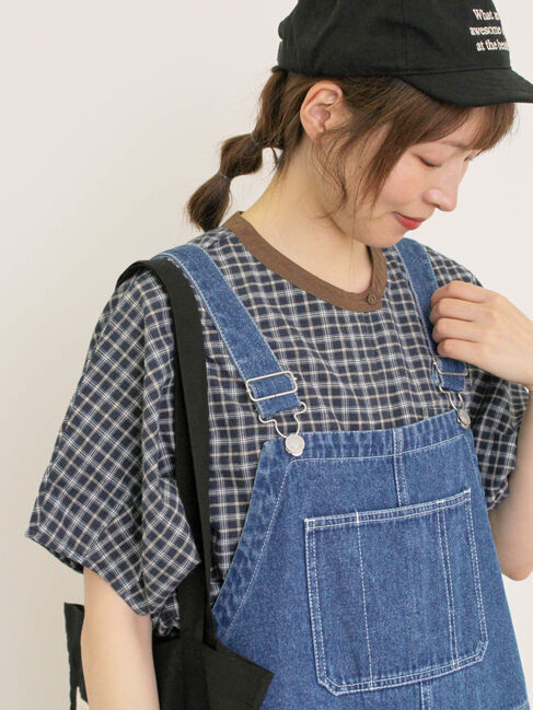 Samansa Mos2「【クールコットン】柄アソートクレリック袖タックブラウス」|シャツ・ブラウス|ネイビー