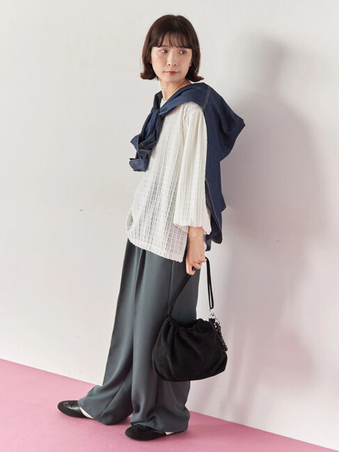 Samansa Mos2 blue「ジャカードボリュームスリーブプルオーバー」|Tシャツ・カットソー|