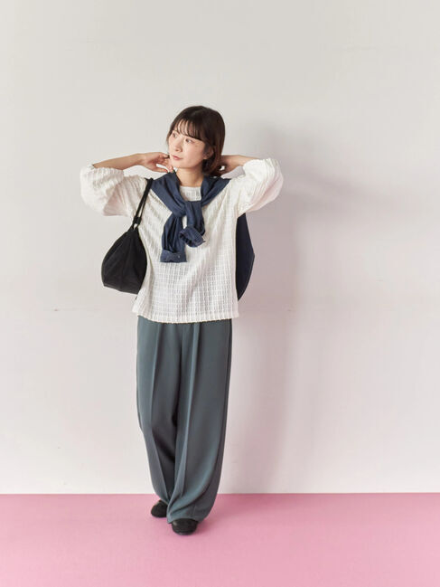 Samansa Mos2 blue「ジャカードボリュームスリーブプルオーバー」|Tシャツ・カットソー|