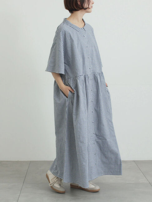 Samansa Mos2「《新色追加》ちび襟シャツワンピース【WEB限定】」|ワンピース|ブルー