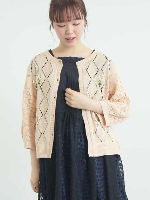 Samansa Mos2「ビーズ花刺繍カーディガン」|カーディガン|