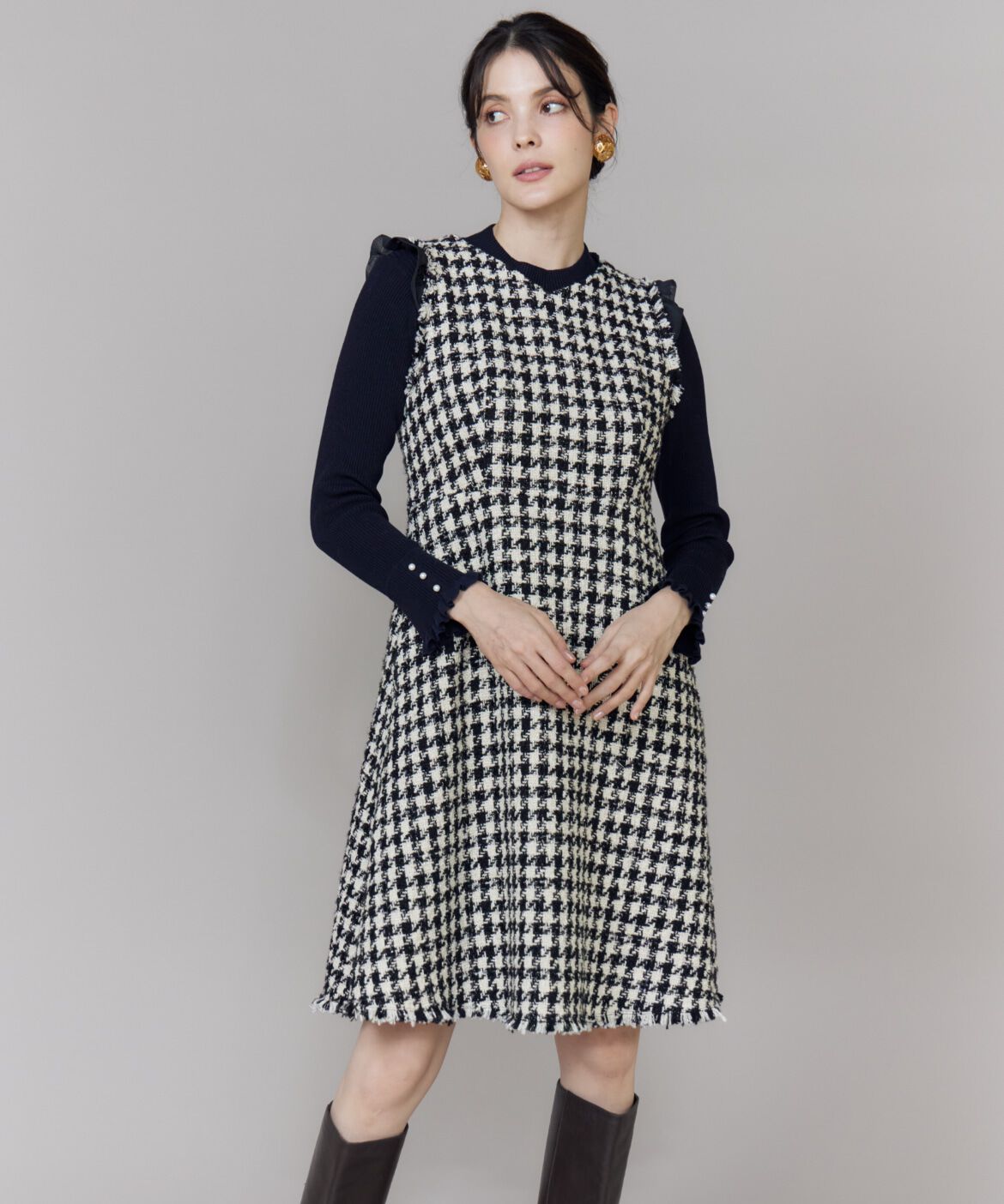 Maglie le cassetto「Vネック千鳥柄ワンピース」|ワンピース|チドリ4