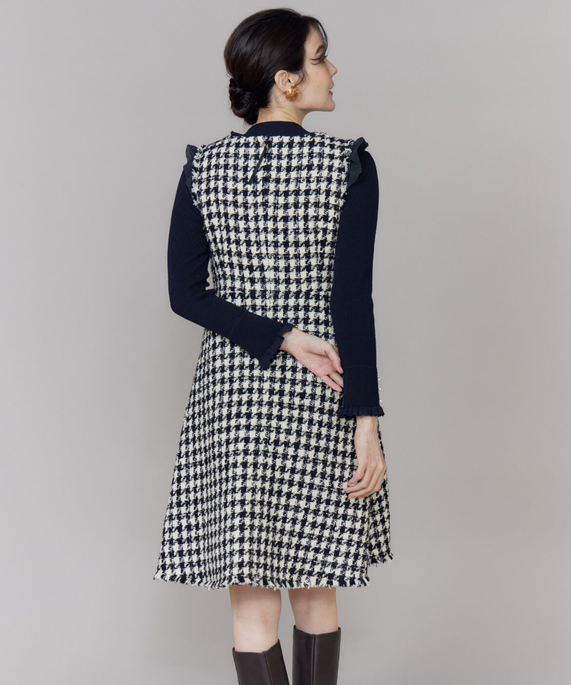 Maglie le cassetto「Vネック千鳥柄ワンピース」|ワンピース|