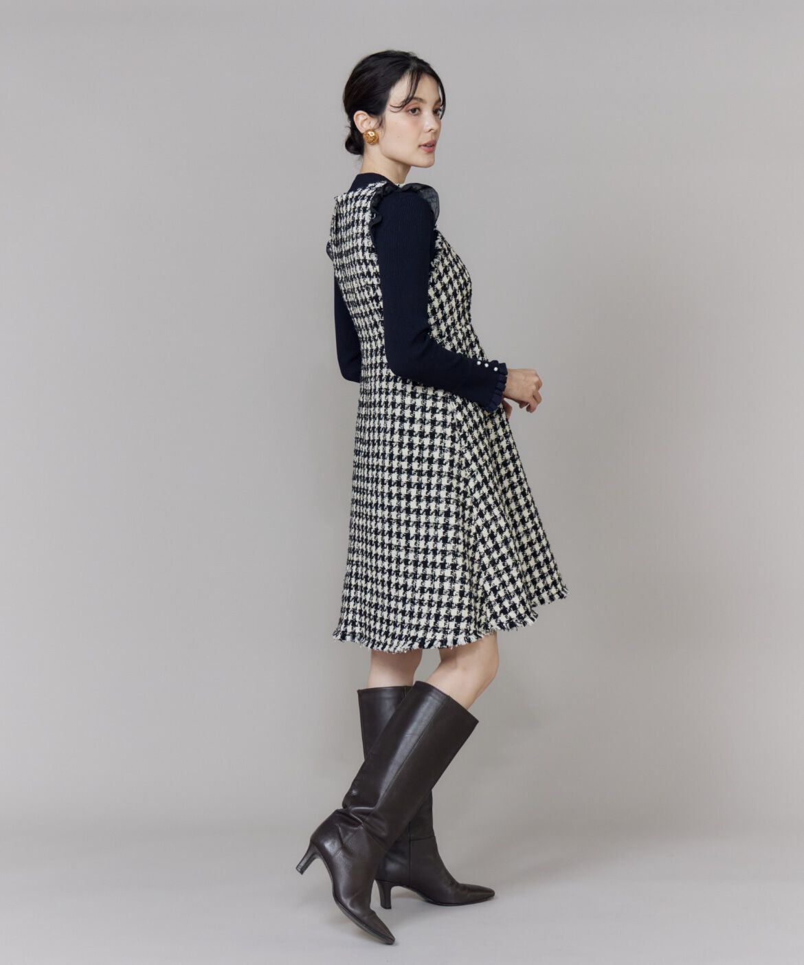 Maglie le cassetto「Vネック千鳥柄ワンピース」|ワンピース|