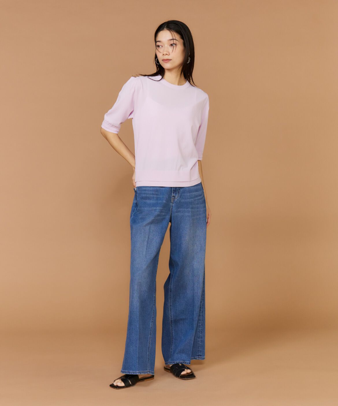 INED「クルーネック5分袖ニット」|ニット・セーター|